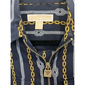 Michael Michael Kors Blouse Zip Front Roll Tab Sleeve Lock Accent Blouse Small